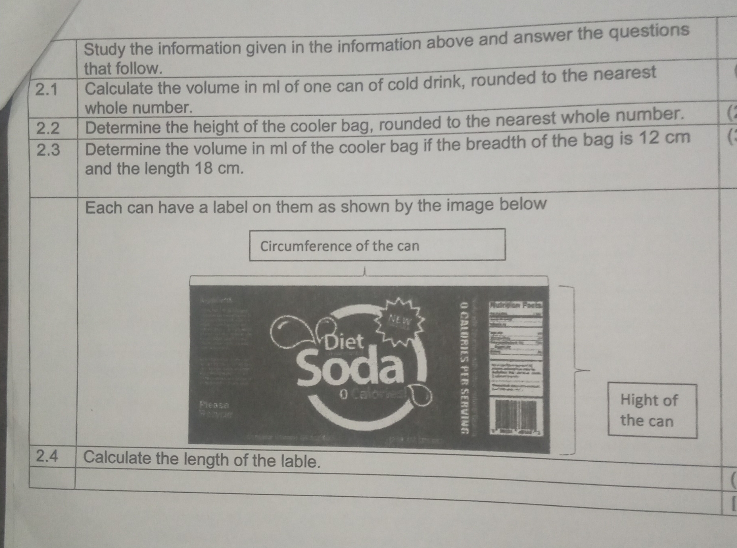  2.12.22.32.4Study the information given in the infomation above and answer the