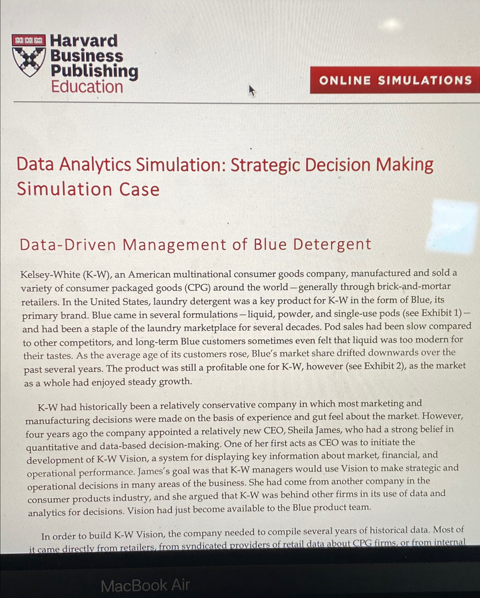  mpr Harvard Business Publishing Education ONLINE SIMULATIONS Data Analytics Simulation: Strategic