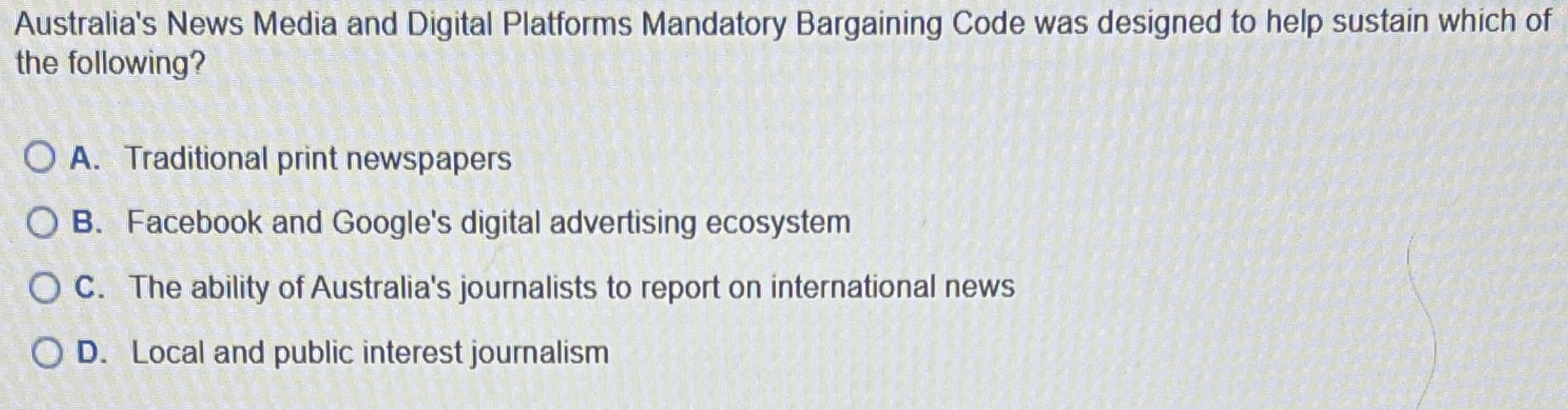  Australia's News Media and Digital Platforms Mandatory Bargaining Code was designed