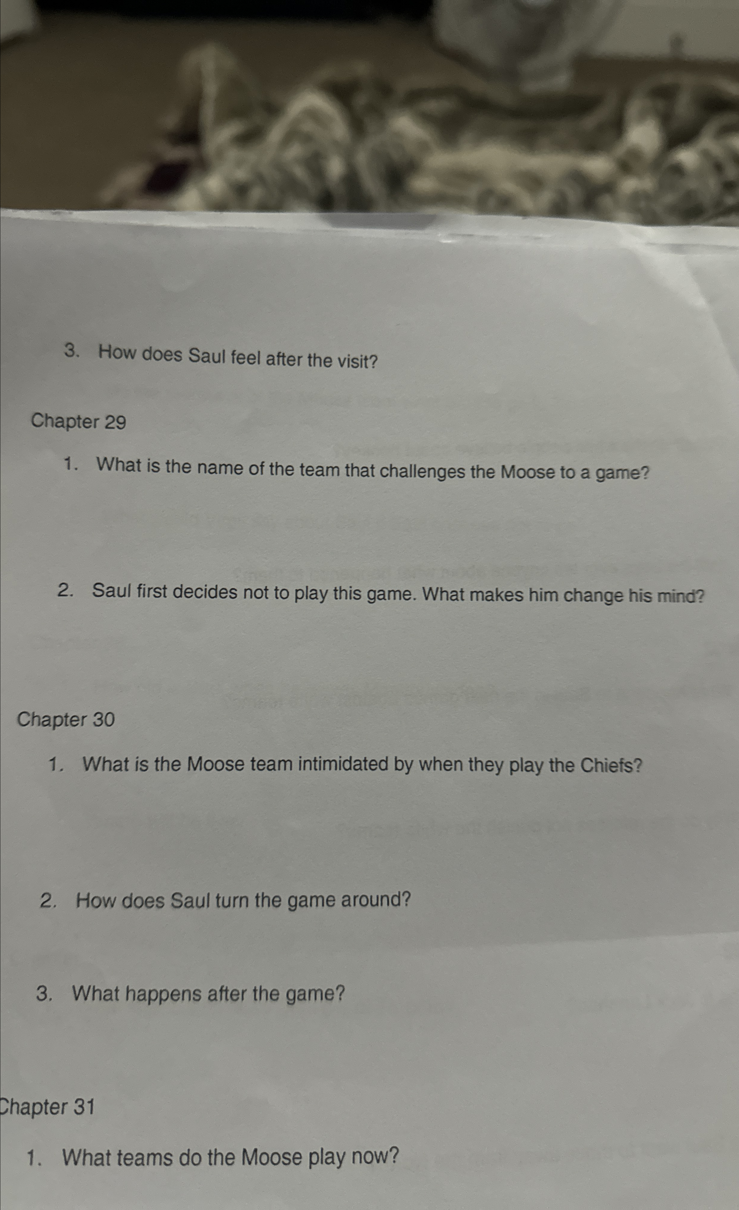  How does Saul feel after the visit? Chapter 29 What is