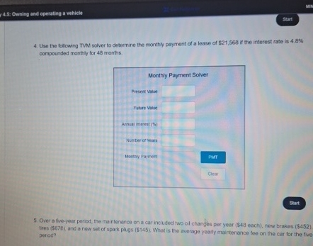  4.S: ownina and operating a rehick 4. Use the following TVM