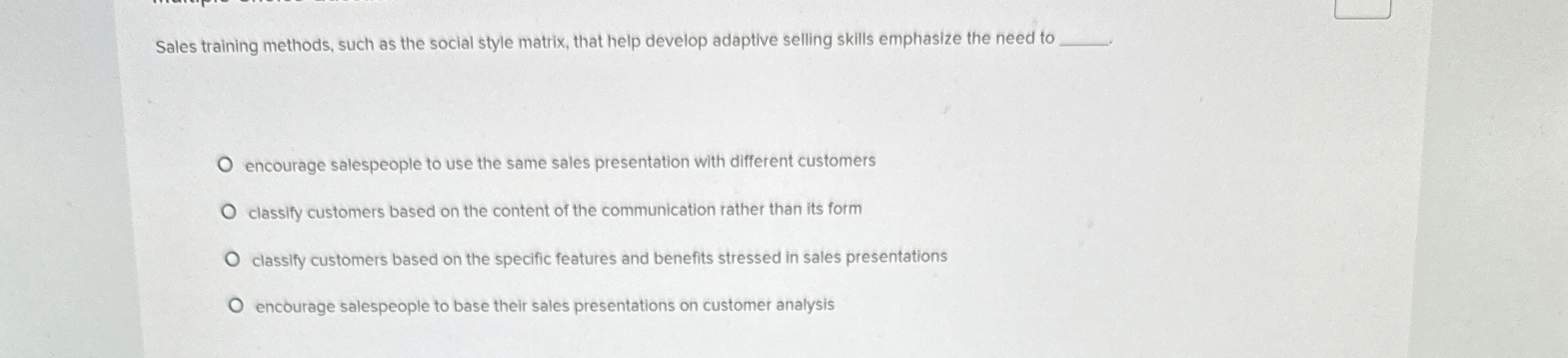  Sales training methods, such as the social style matrix, that help