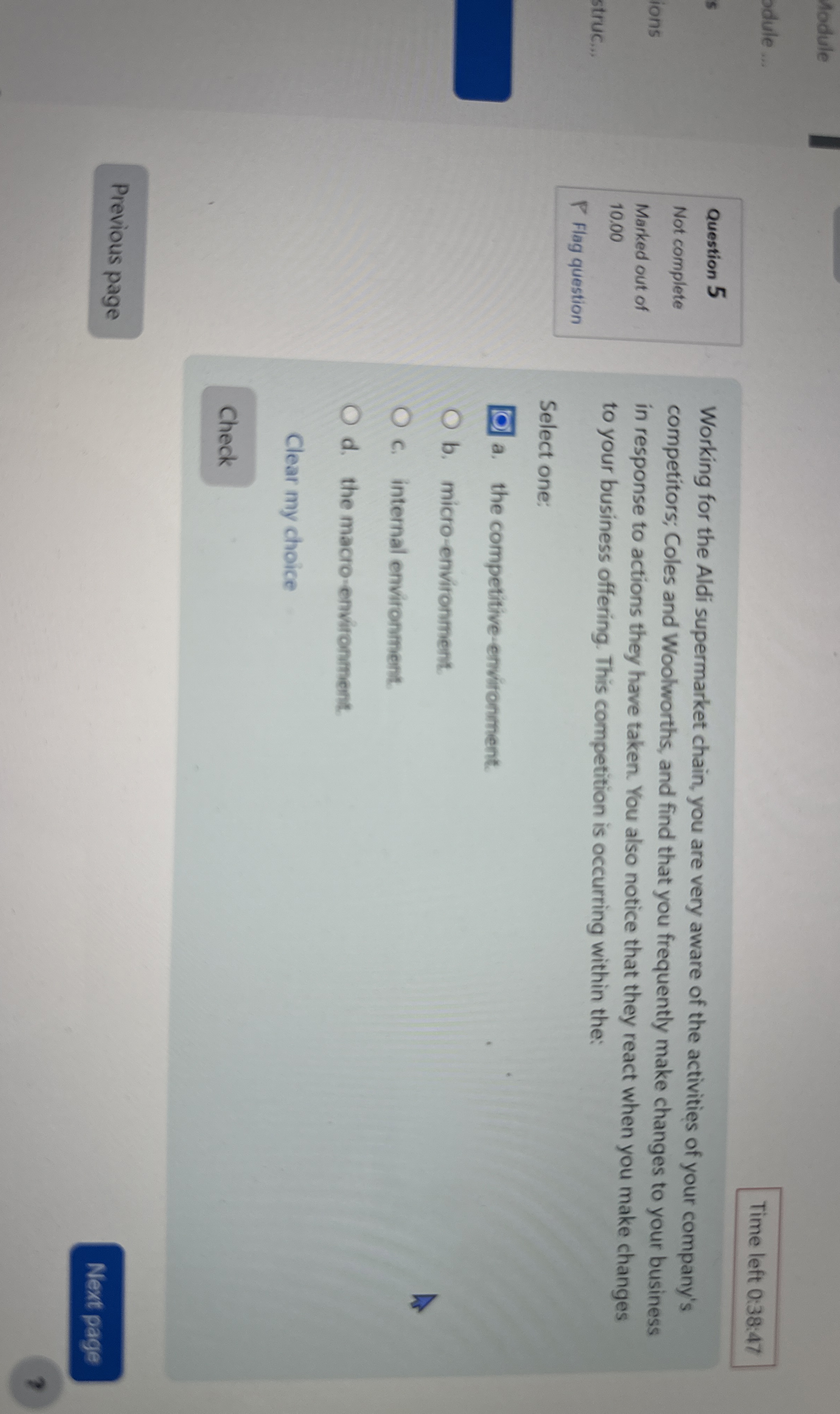  Time left 0:38:47 Question 5 Not complete Marked out of 10.00