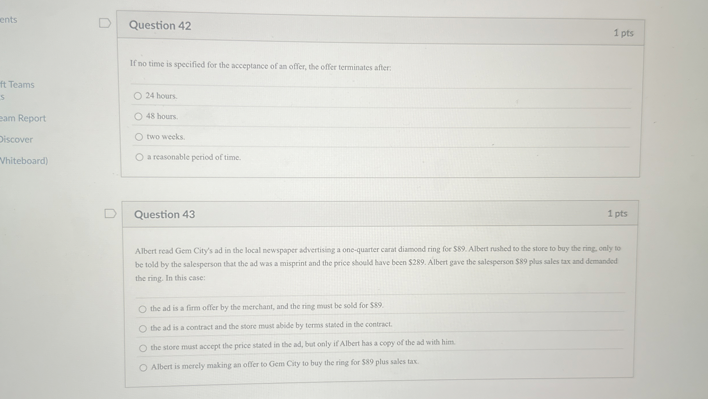  Question 42 If no time is specified for the acceptance of