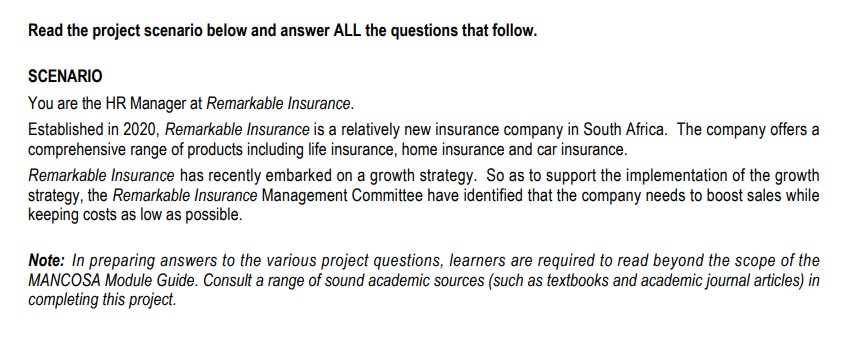  Read the project scenario below and answer ALL the questions that