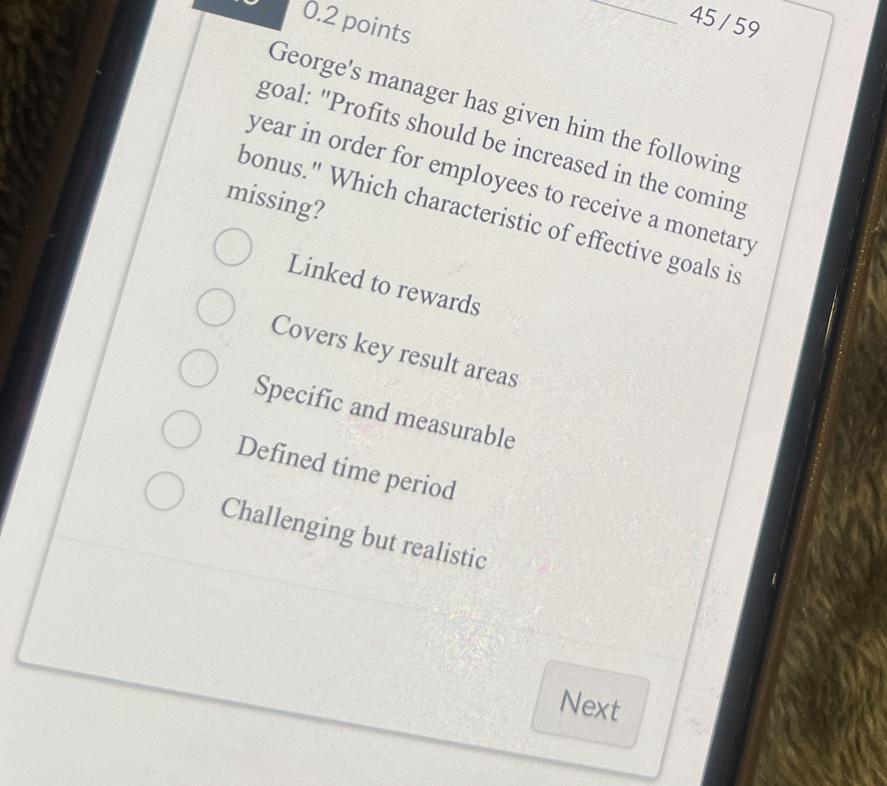  0.2 points George's manager has given him the following goal: "Profits