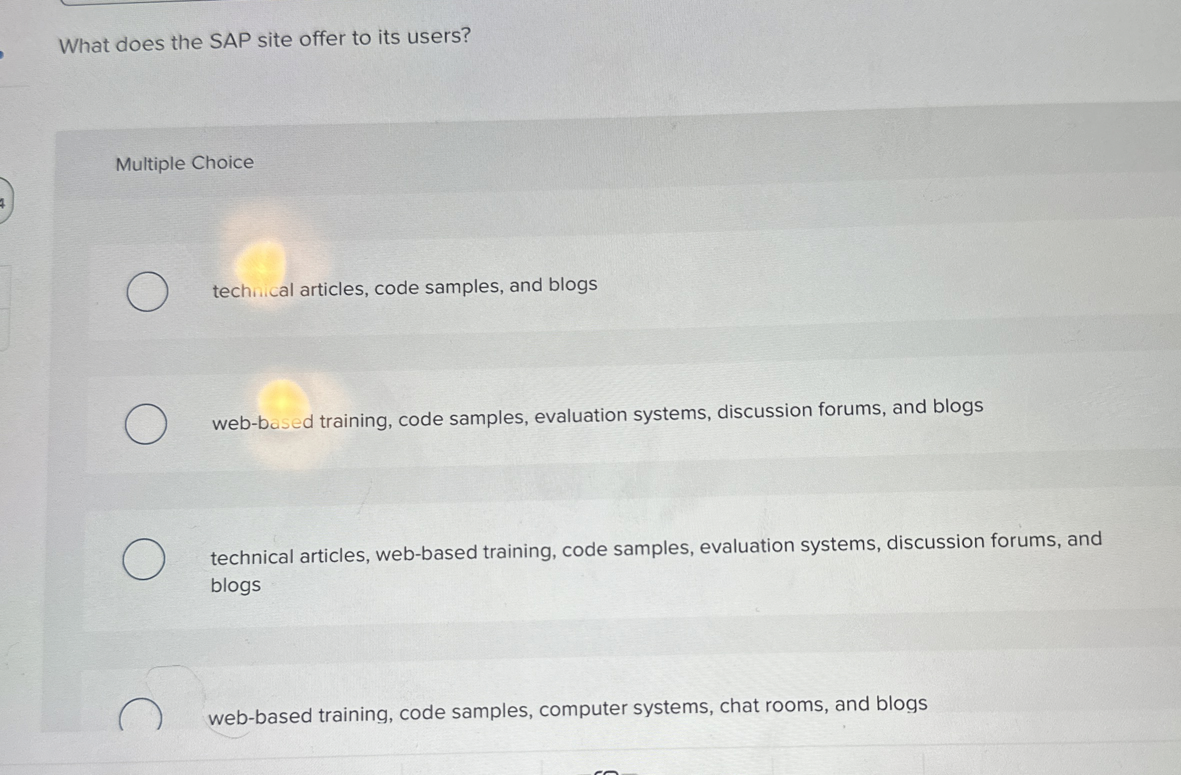  What does the SAP site offer to its users? Multiple Choice