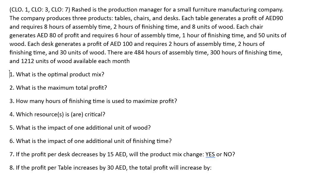  (CLO.1, CLO: 3, CLO: 7) Rashed is the production manager for