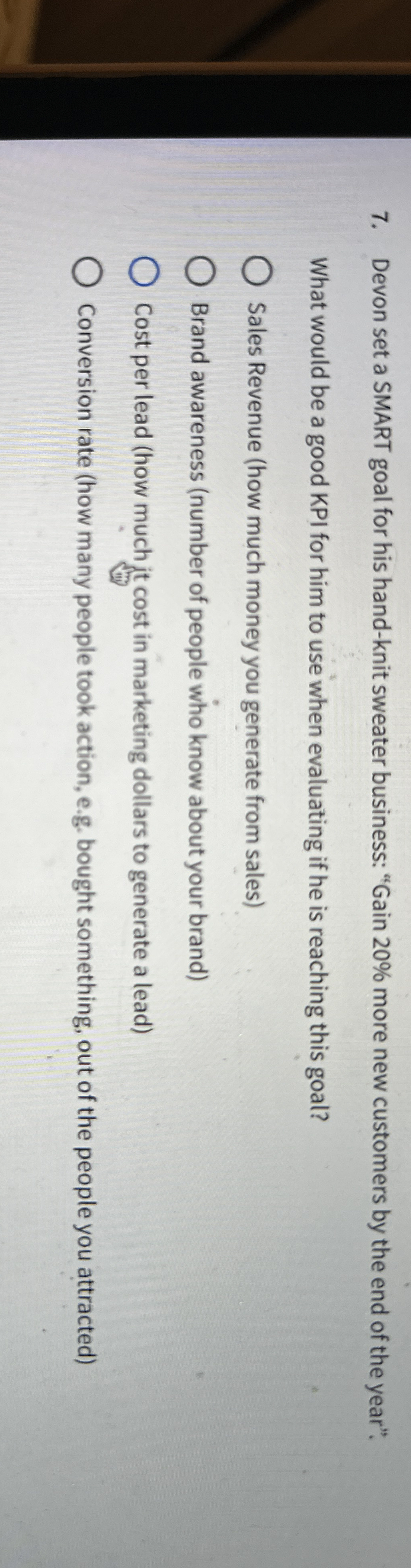  Devon set a SMART goal for his hand-knit sweater business: "Gain