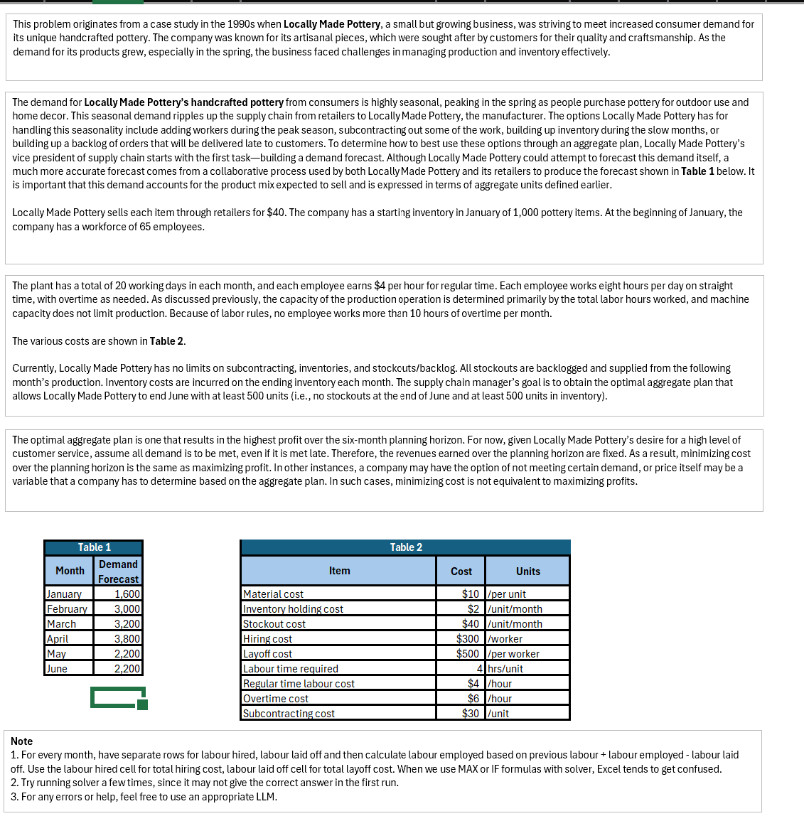  Solve for the optimum aggregate plan. The solution must be compatible
