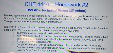  CHE 4410- Homework #2 H/W #2- Technical Scope (25 points) Develop