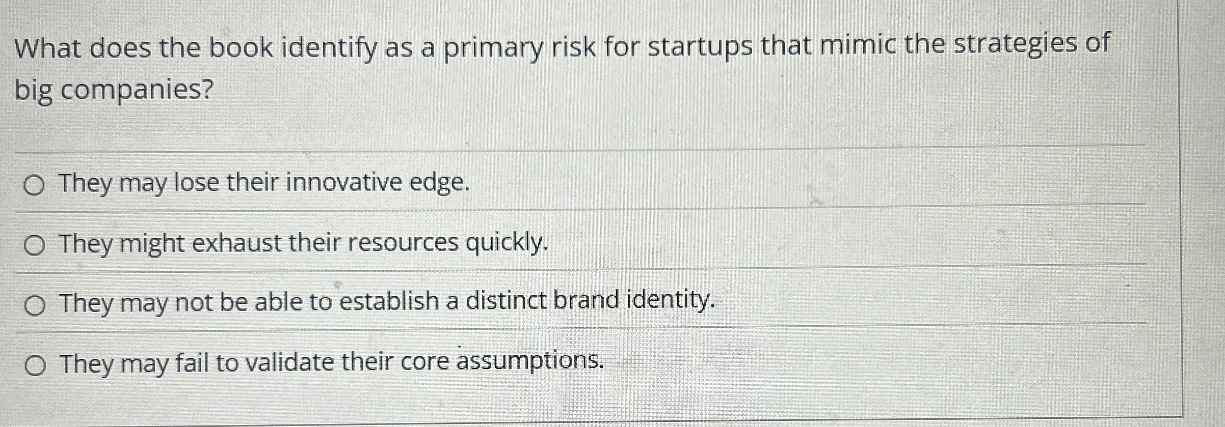  What does the book identify as a primary risk for startups