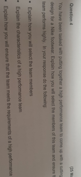  Question 4 You have been tasked with putting together a high