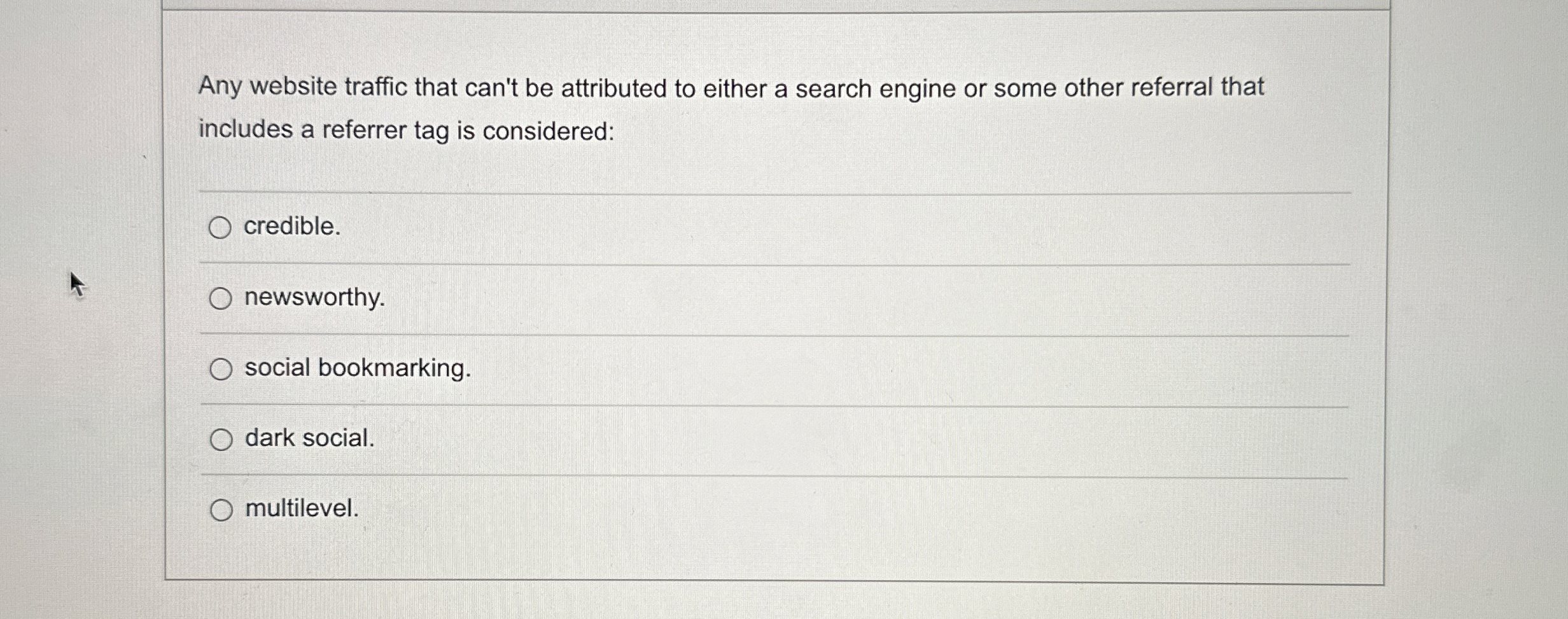  Any website traffic that can't be attributed to either a search