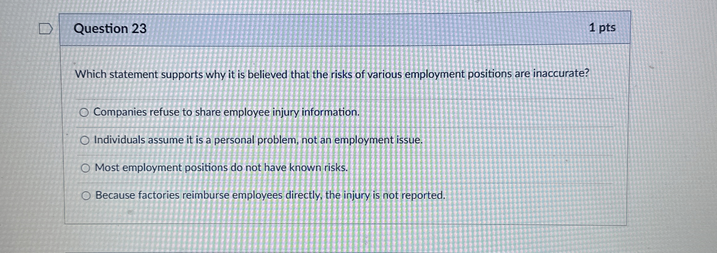  Question 23 1 pts Which statement supports why it is believed