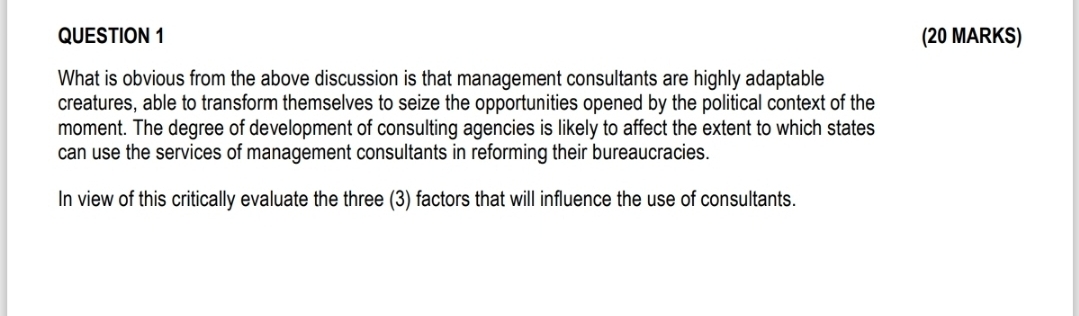  QUESTION 1 (20 MARKS) What is obvious from the above discussion