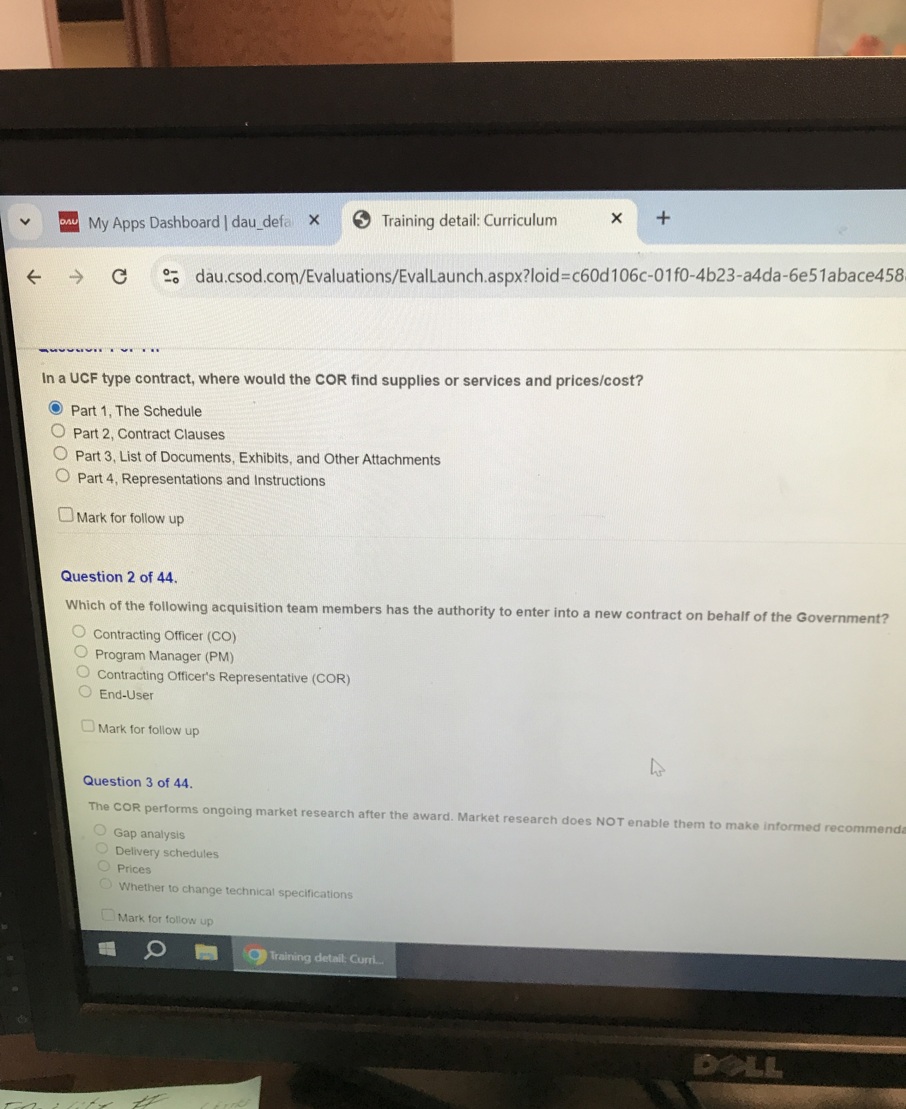  In a UCF type contract, where would the COR find supplies