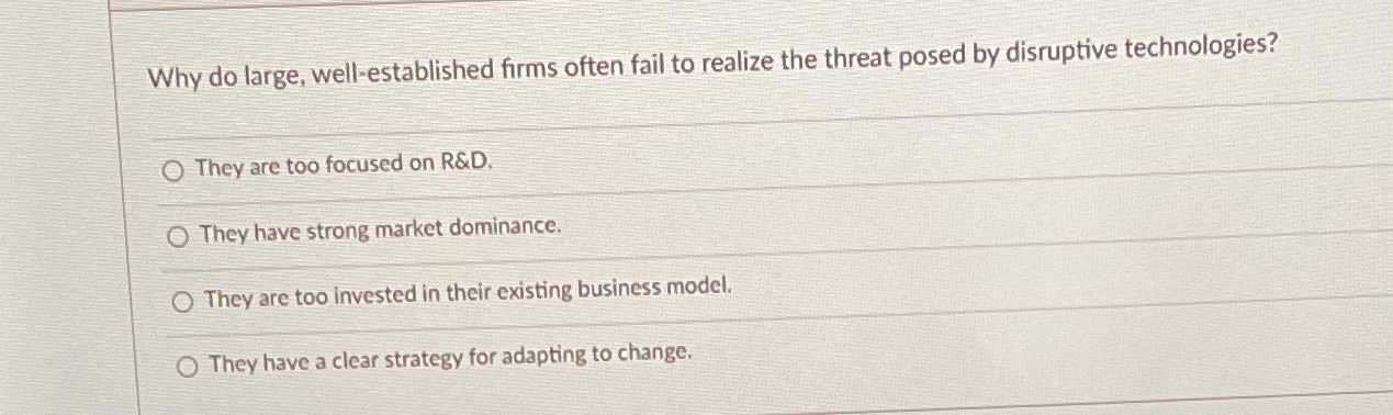 Why do large, well-established firms often fail to realize the threat