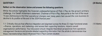  QUESTION 1 (20 Marks) Reflect on the observation below and answer