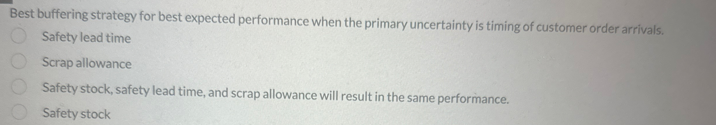  Best buffering strategy for best expected performance when the primary uncertainty