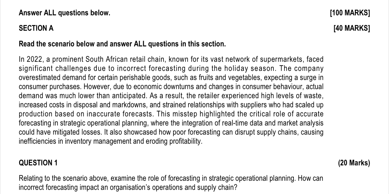  Answer ALL questions below. [100 MARKS] SECTION A [40 MARKS] Read