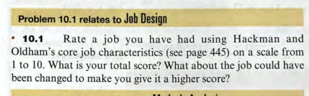  Problem 10.1 relates to Joh Design -10.1 Rate a job you