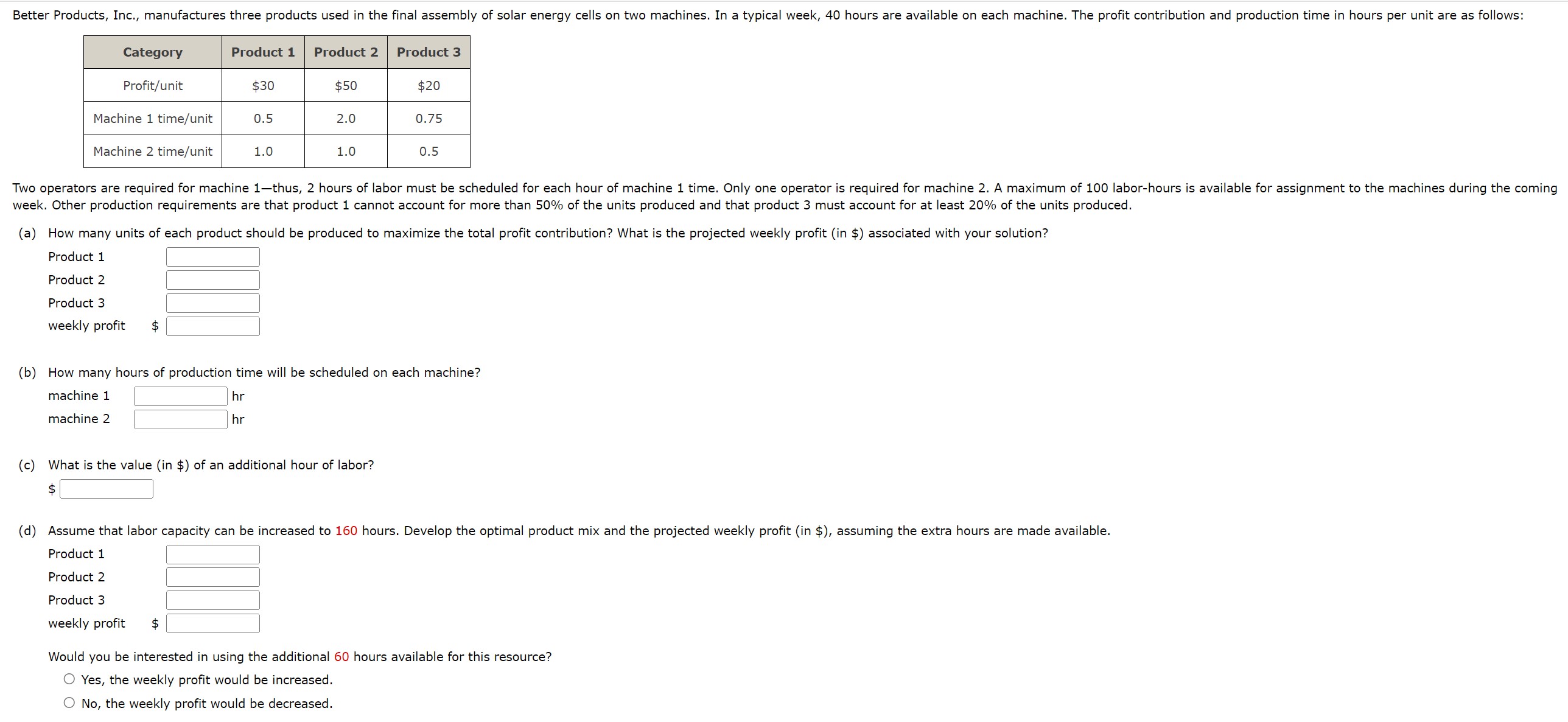  Two operators are required for machine 1thus,2 hours of labor must