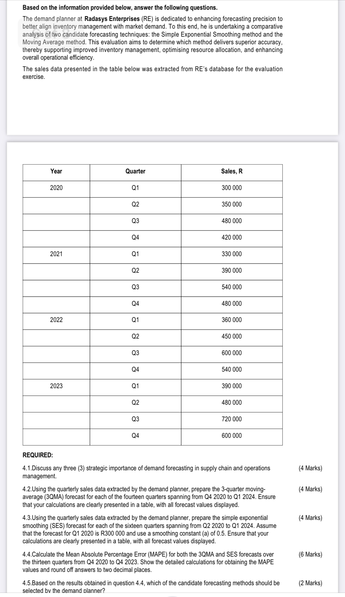  Based on the information provided below, answer the following questions. The