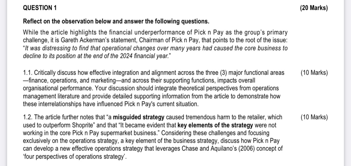  QUESTION 1 (20 Marks) Reflect on the observation below and answer