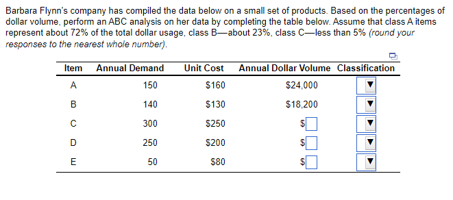 Barbara Flynn's company has compiled the data below on a small