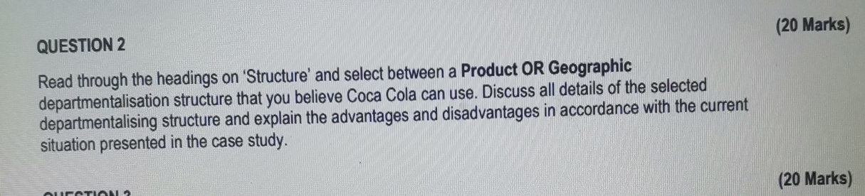  QUESTION 2 (20 Marks) Read through the headings on 'Structure' and