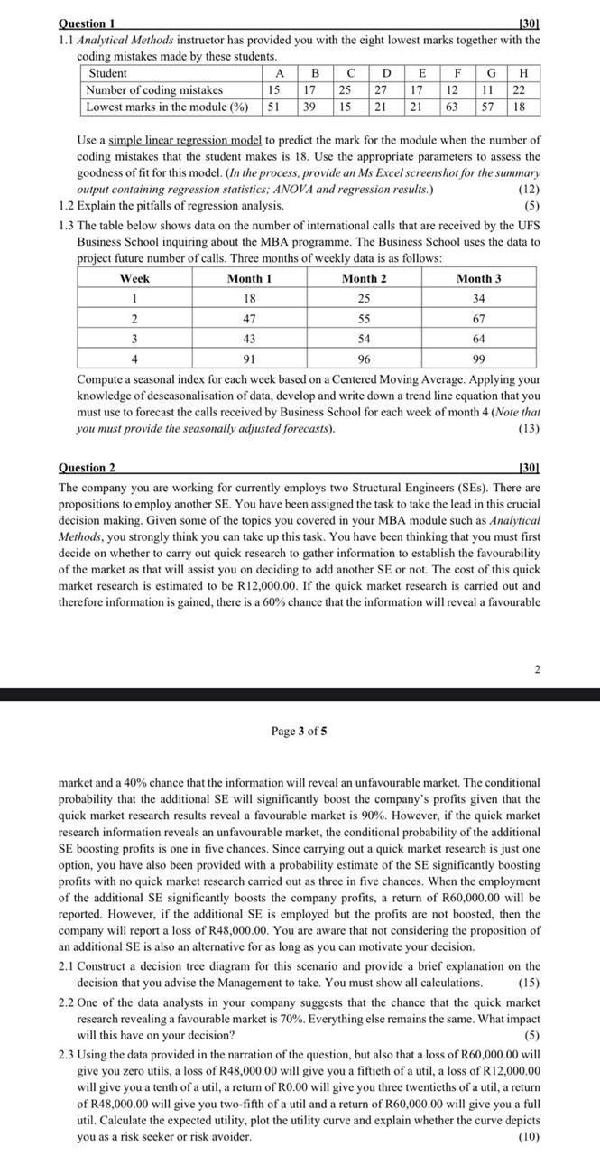  Question 1 1.1 Analytical Methods instructor has provided you with the