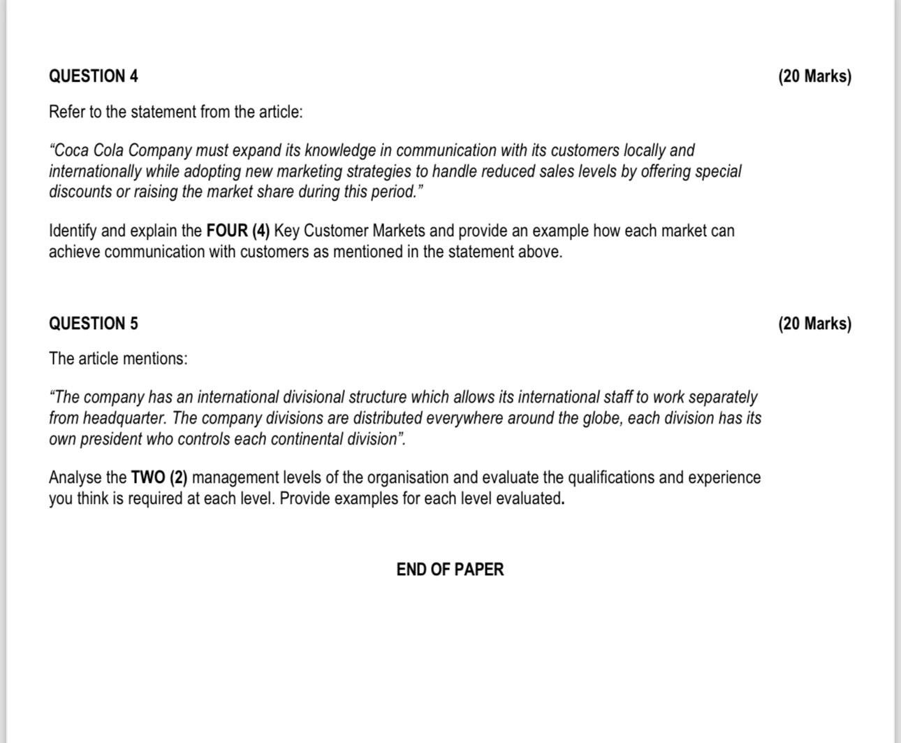  SECTION A [100 MARKS] Read the case study below and answer