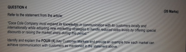  QUESTION 4 Refer to the statement from the article: (20 Marks)