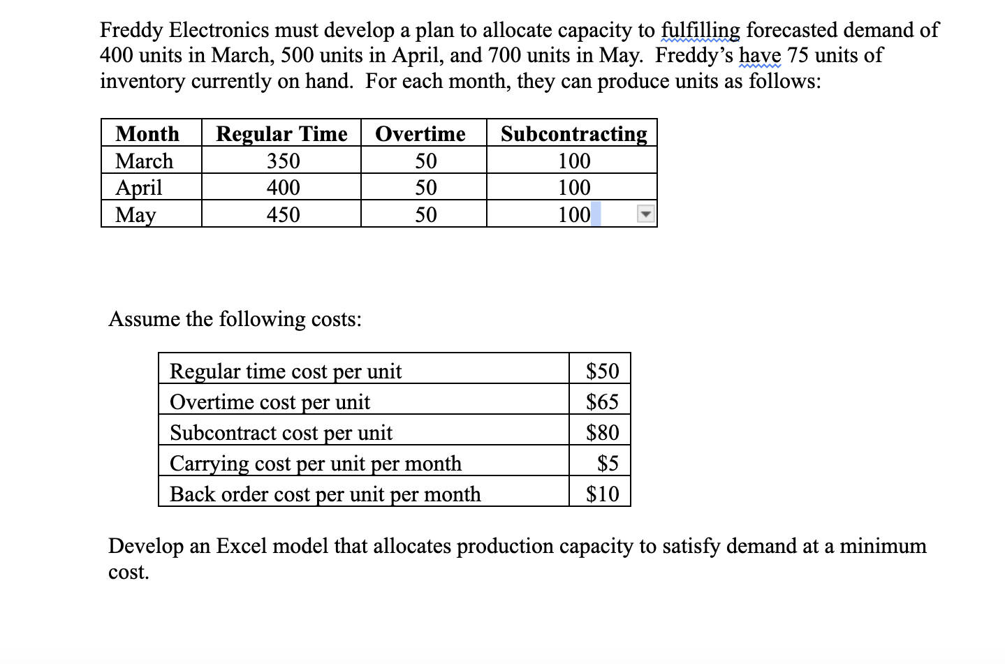  Develop an excel model for this question please ! Use the