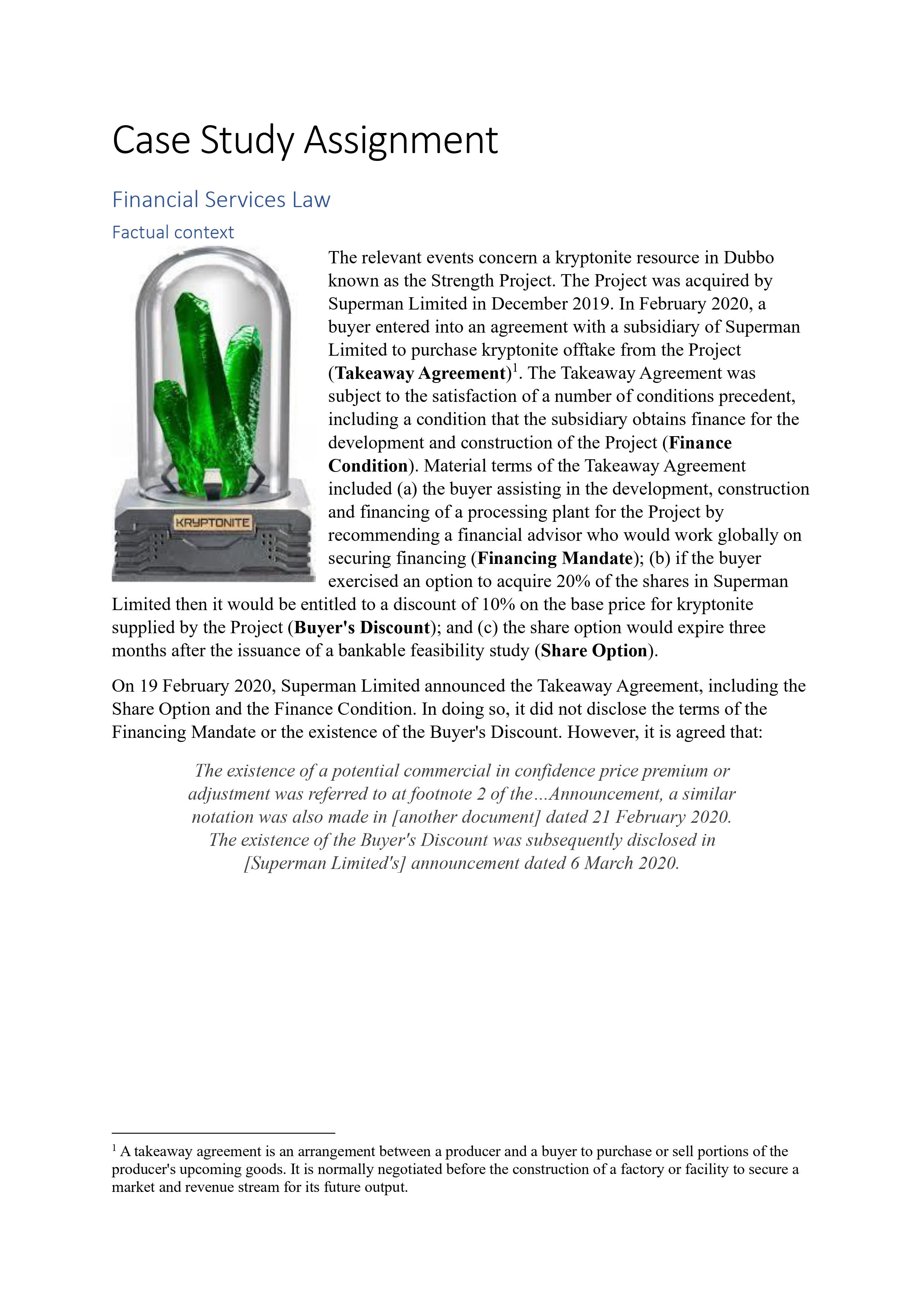 Case Study Assignment Financial Services Law Factual context The relevant events