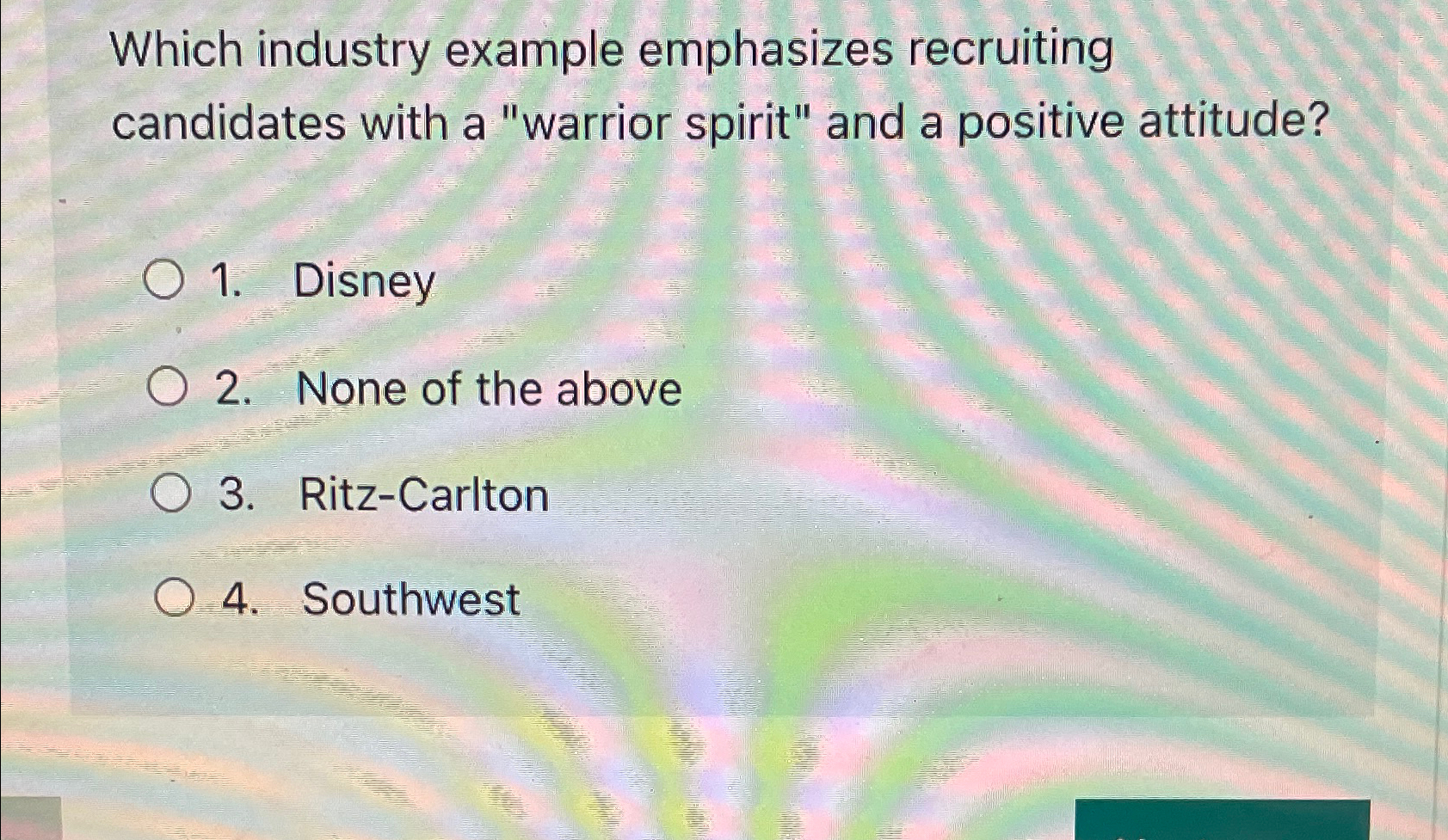  Which industry example emphasizes recruiting candidates with a "warrior spirit" and