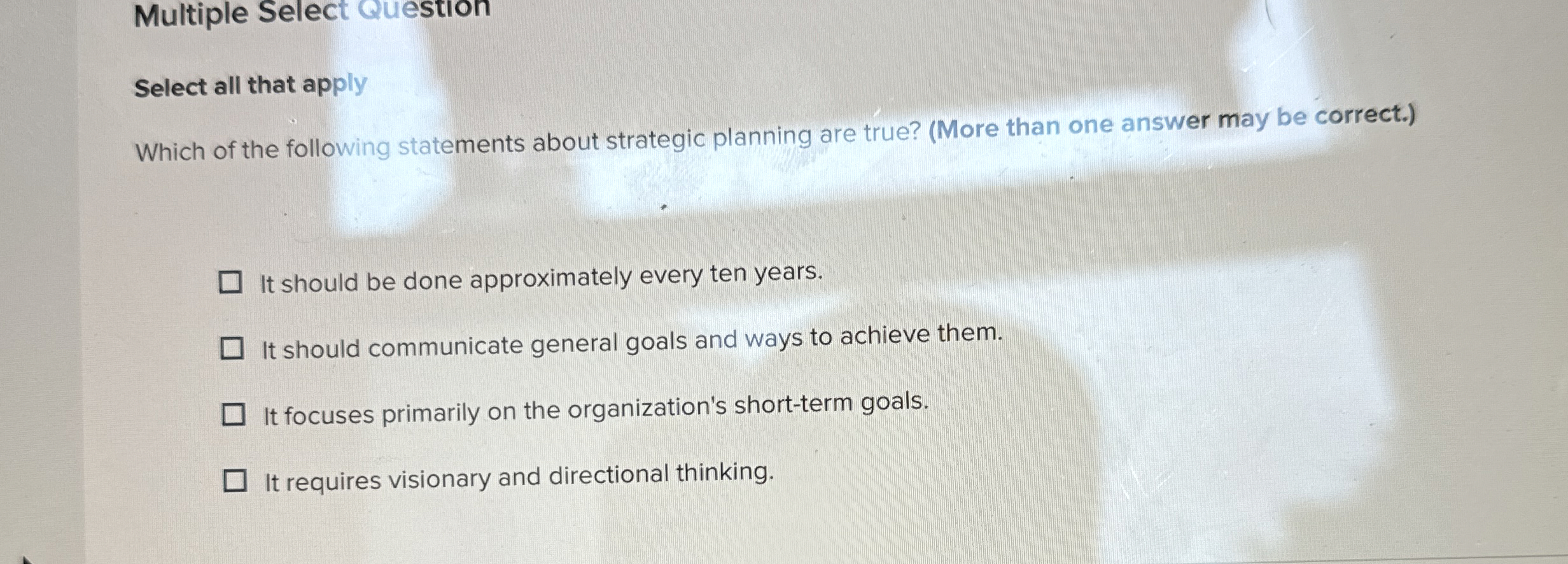  Multiple Select Question Select all that apply Which of the following