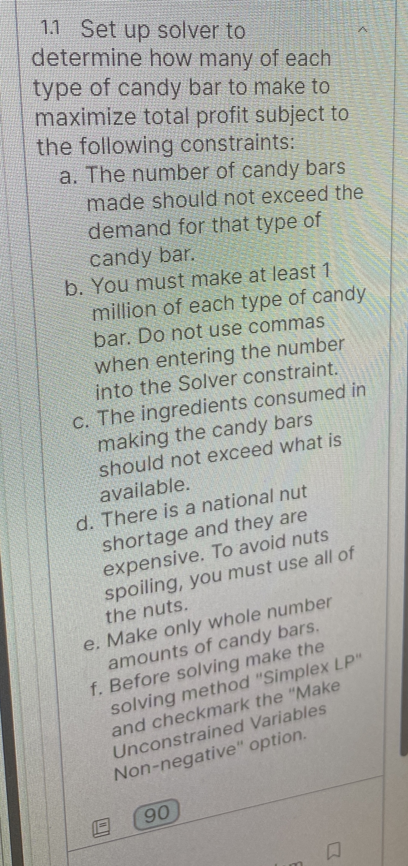  1.1 Set up solver to determine how many of each type