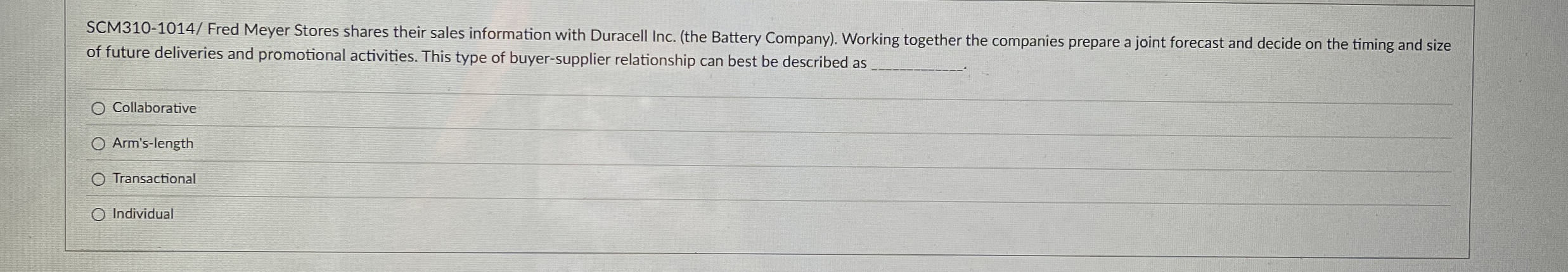  SCM310-1014/ Fred Meyer Stores shares their sales information with Duracell Inc.