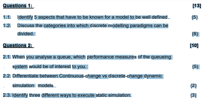  Questions 1: 1.1. Identify 5 aspects that have to be known