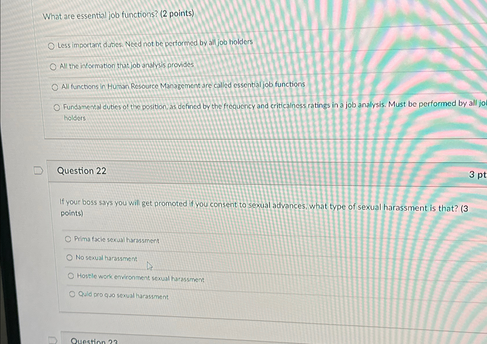  What are essential job functions? (2 points) Less important duties. Need
