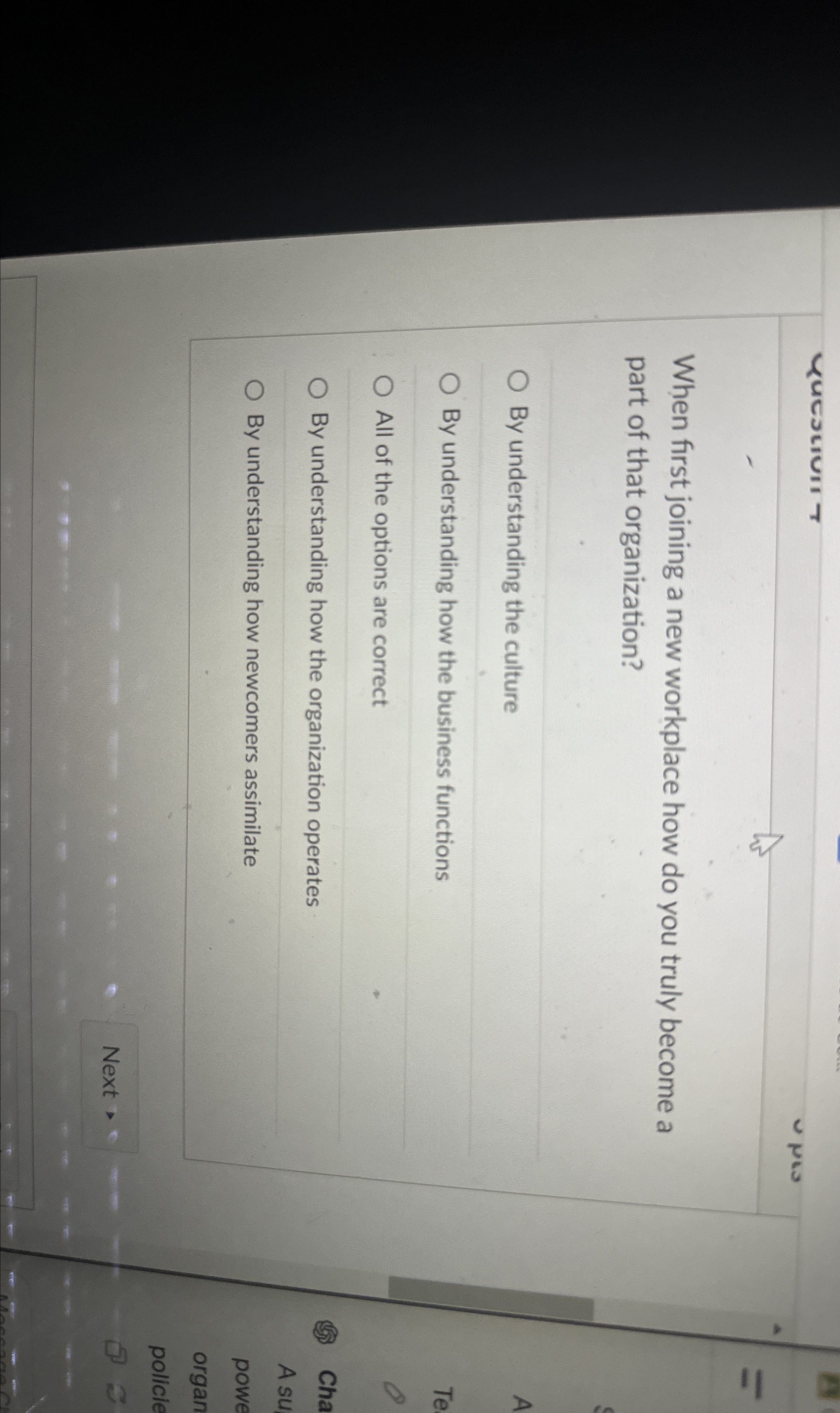  When first joining a new workplace how do you truly become