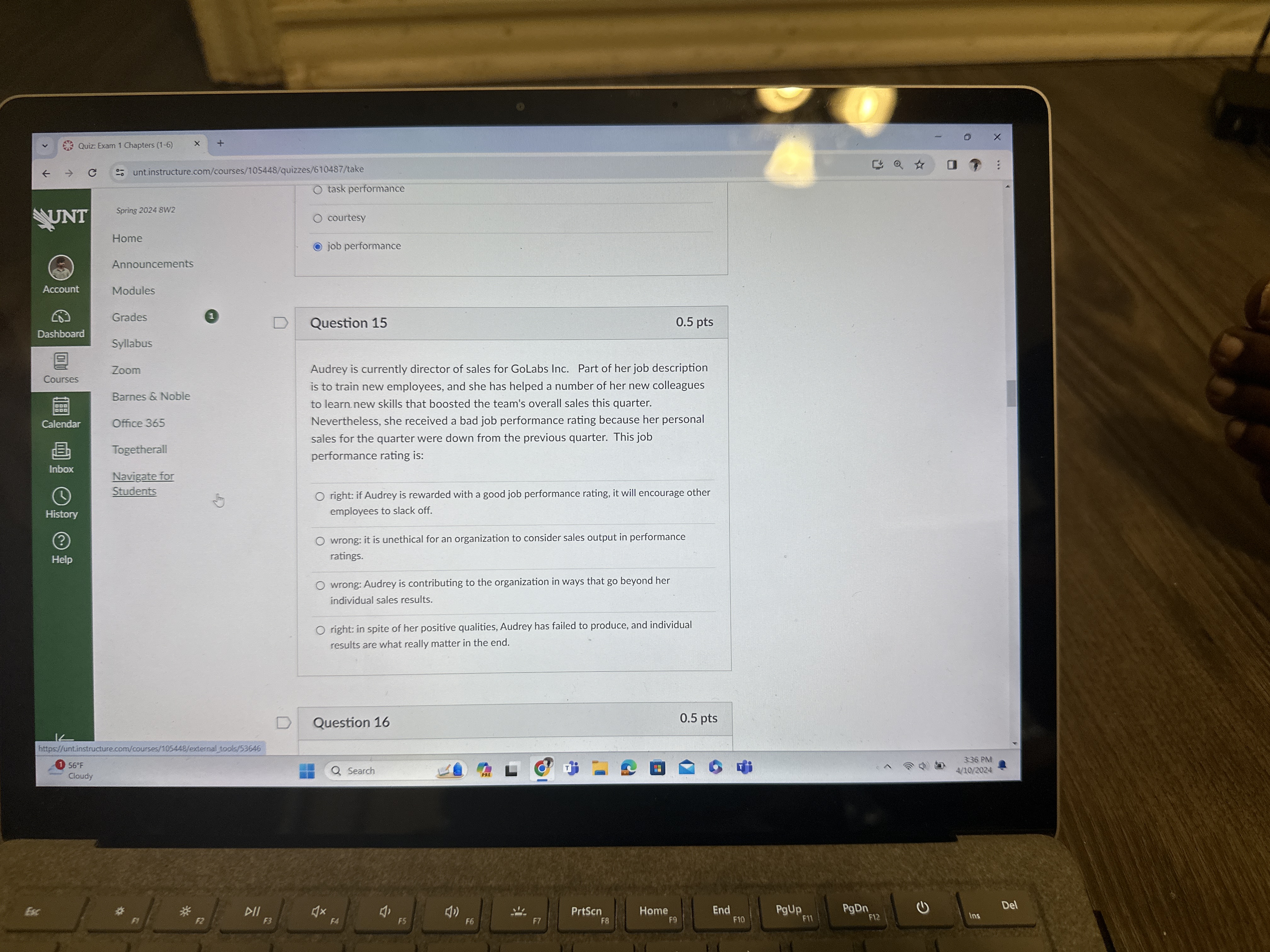  job performance job performance Question 15 0.5pts Audrey is currently director