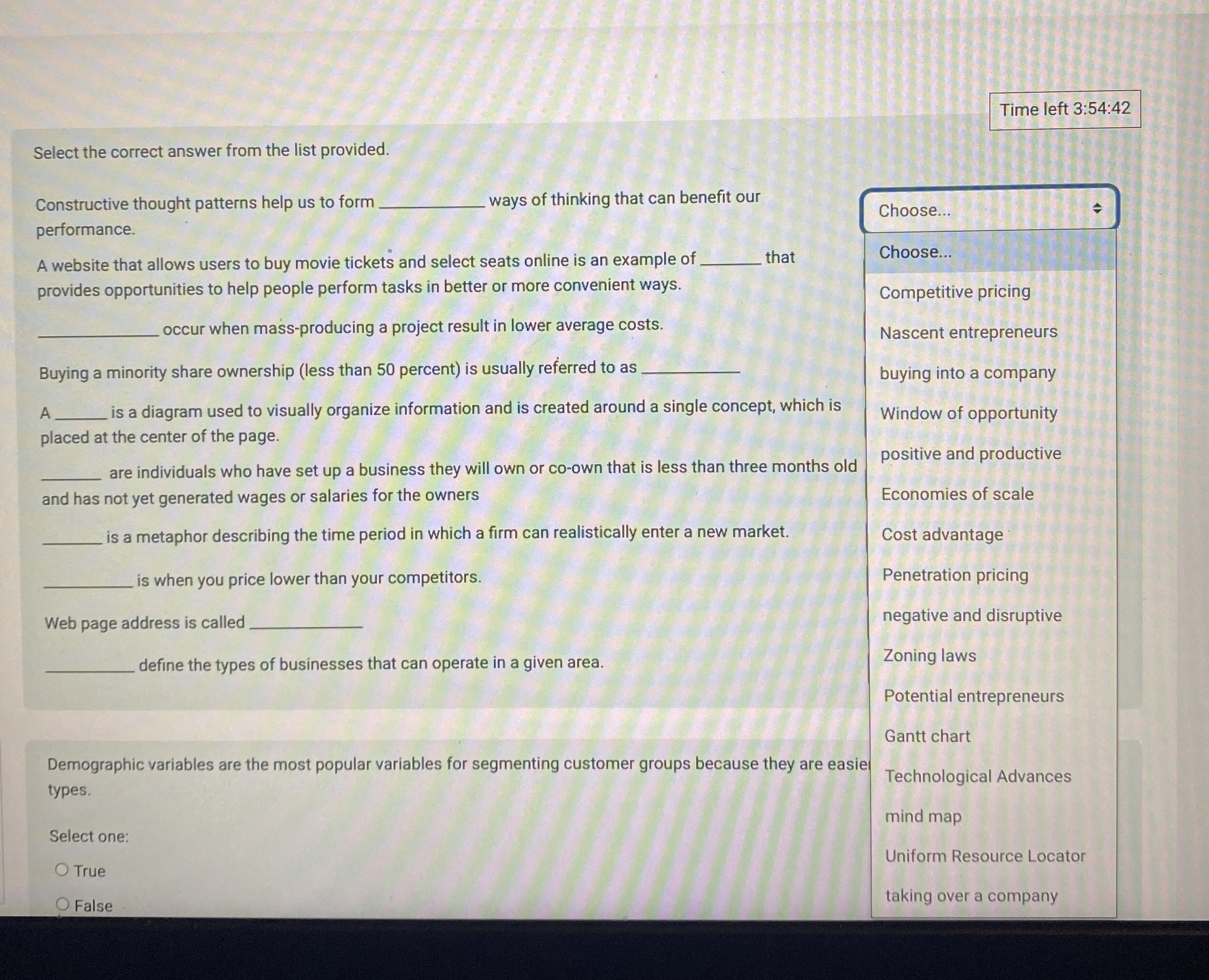  Time left 3:54:42 Select the correct answer from the list provided.