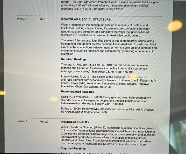 at least one reading from Week 3 Indigenous Australian Identities. Scholarly readings