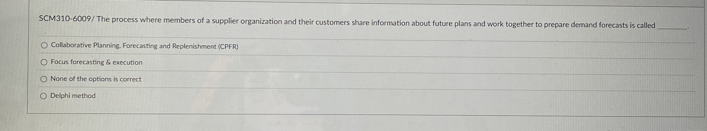  SCM310-6009/ The process where members of a supplier organization and their