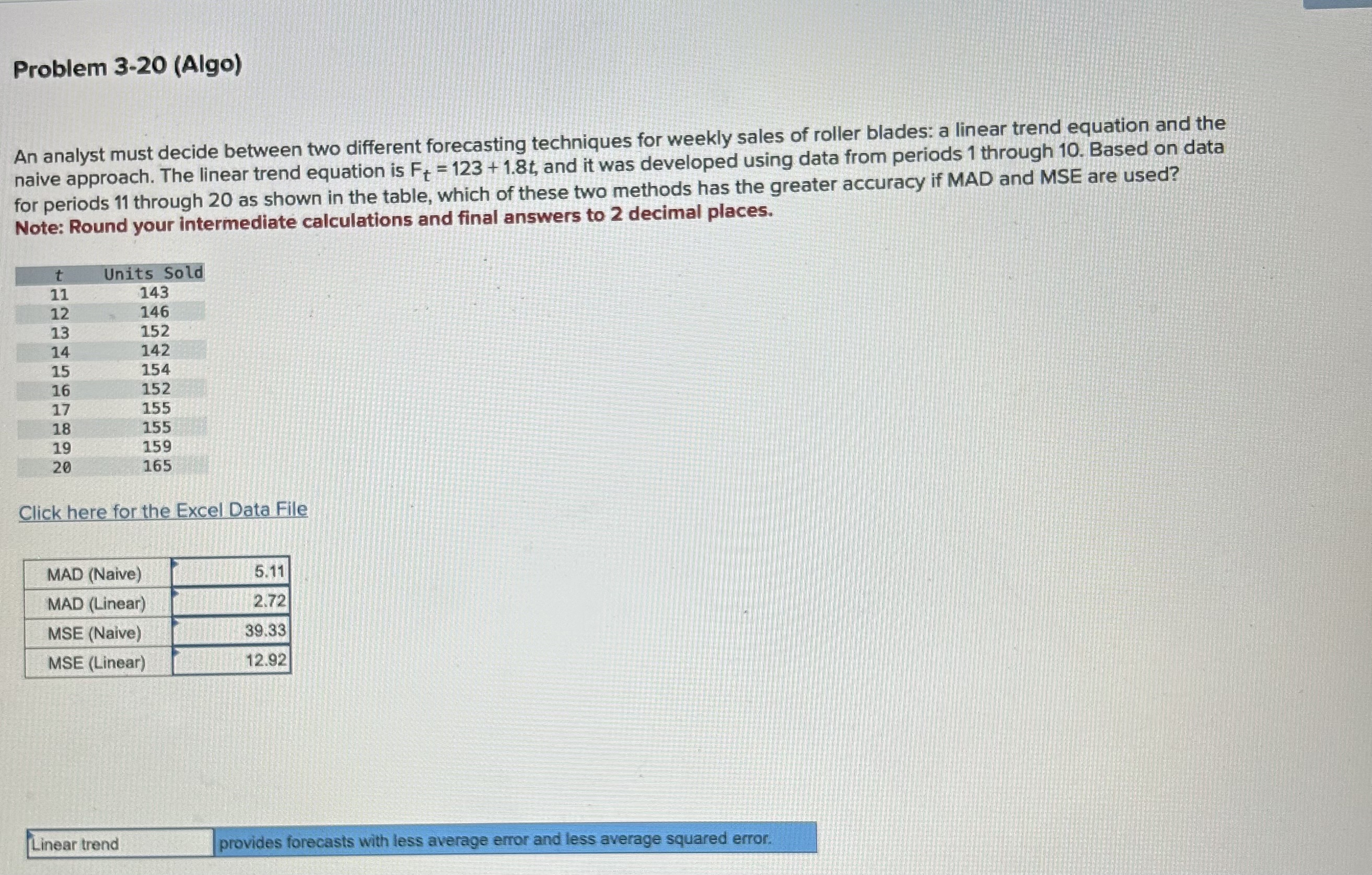  Problem 3-20(Algo) Problem 3-20(Algo) An analyst must decide between two different
