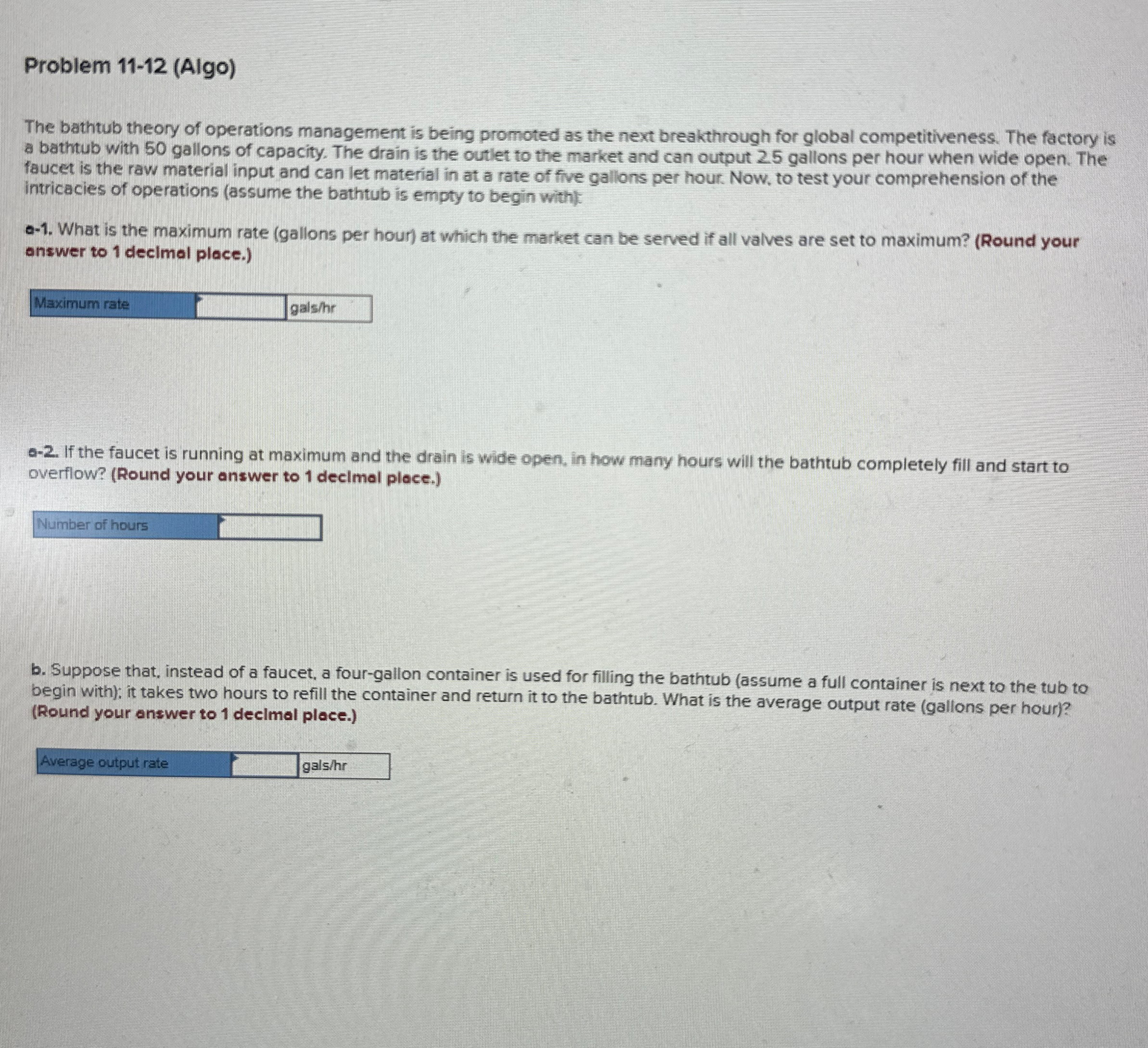  Problem 11-12(Algo) The bathtub theory of operations management is being promoted