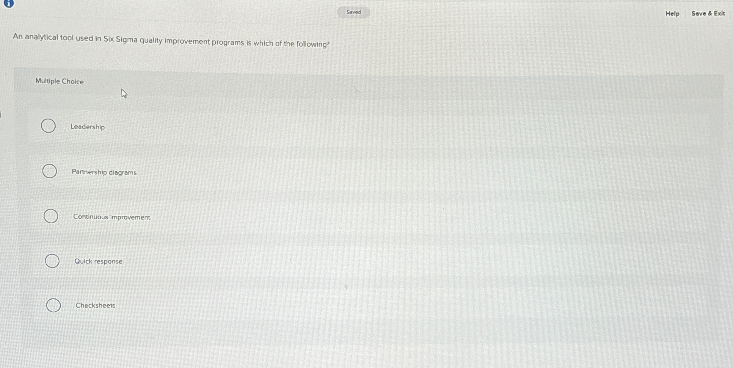  Saved Help Save & Exit An analytical tool used in Six